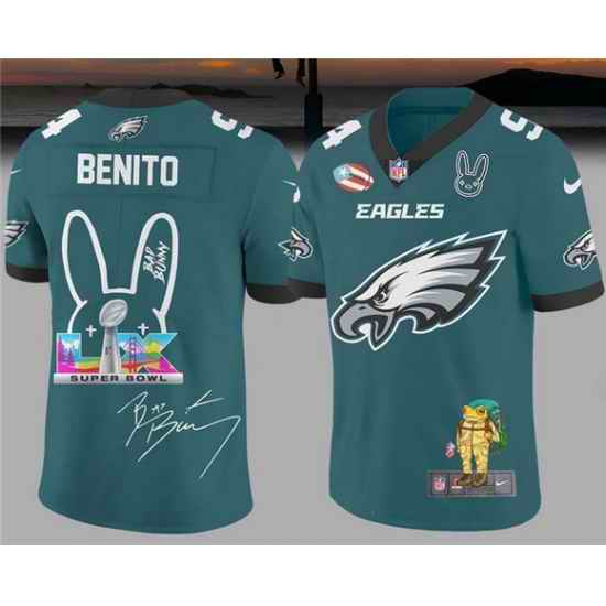 Men Philadelphia Eagles Green Bad Bunny Super Bowl Football Jersey