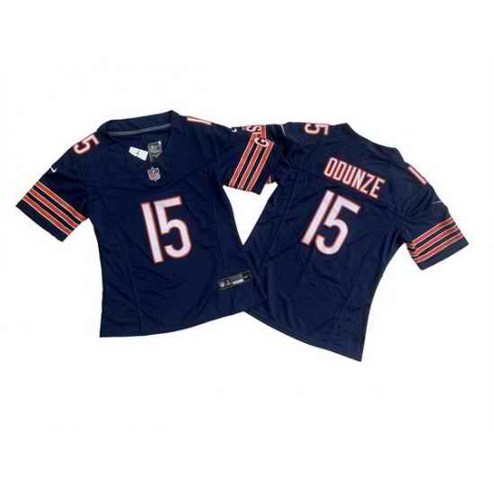 Women Chicago Bears 15 Rome Odunze Navy 2024 F U S E Draft Vapor Stitched Jersey