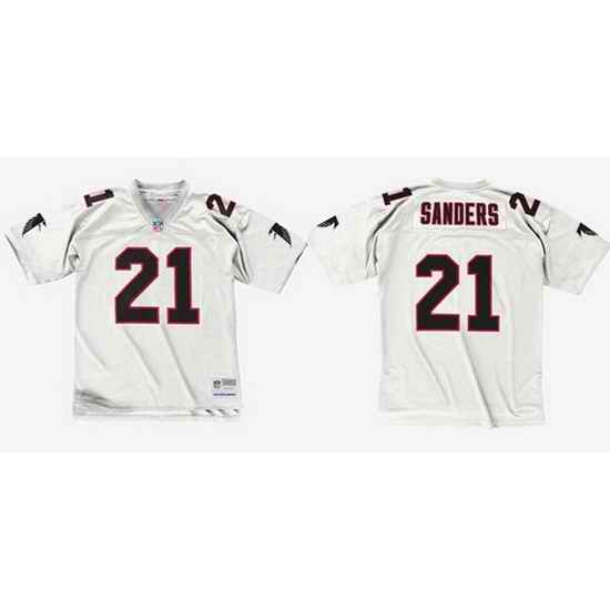 Men Atlanta Falcons 21 Deion Sanders White 1992 Throwback Stitched Football Jersey