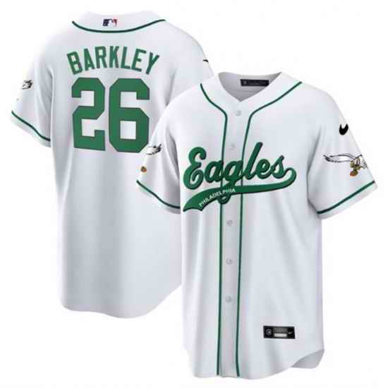 Men Philadelphia Eagles 26 Saquon Barkley White Cool Base Stitched Baseball Jersey