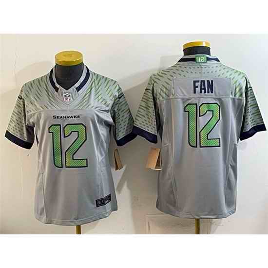 Women Seattle Seahawks 12 Fan Grey 2025 F U S E   Rivalries Vapor Untouchable Limited Stitched Football Jersey