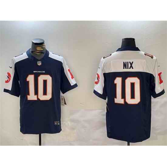 Men Denver Broncos 10 Bo Nix Navy 2024 F U S E  V2 Throwback Vapor Limited Alternate Stitched Football Jersey