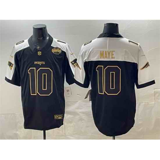 Men New England Patriots 10 Drake Maye Black Alternate Gold F U S E  2025 AFC East Championship Patch Limited Stitched Football Jersey