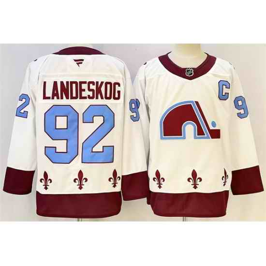 Men Colorado Avalanche 92 Gabriel Landeskog White 2024 25 With C Patch Stitched Jersey