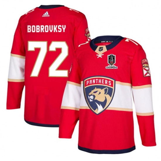 Men Florida Panthers 72 Sergei Bobrovsky Red Home 2024 Stanley Cup Champions Stitched Jersey