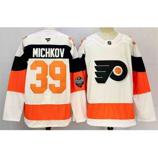 Men Philadelphia Flyers 39 Matvei Michkov White 2024 25 With A Patch Stitched Jersey