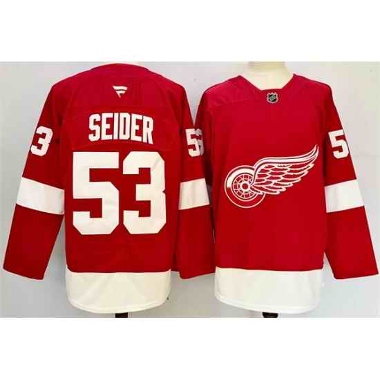 Men Detroit Red Wings 53 Moritz Seider Red 2024 25 Home Stitched Jersey