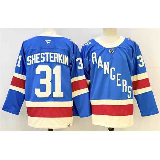 Men New York Rangers 31 Igor Shesterkin Blue 2025 Stitched Hockey Jersey