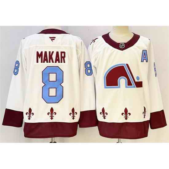 Men Colorado Avalanche 8 Cale Makar White 2024 25 With A Patch Stitched Jersey
