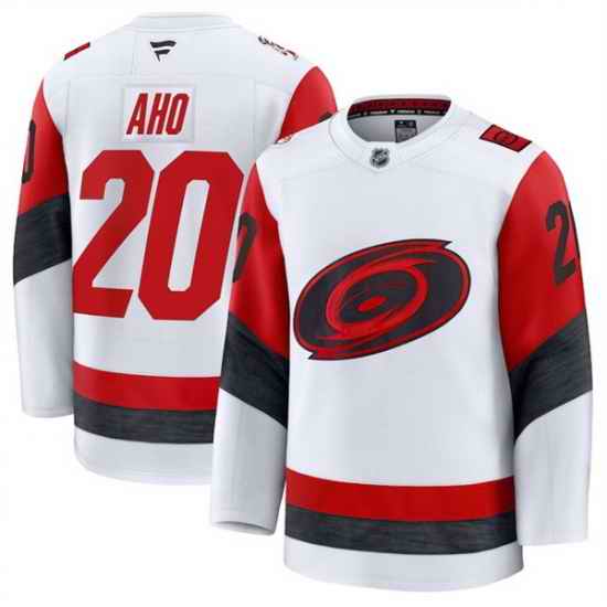 Men Carolina Hurricanes 20 Sebastian Aho White 2025 Away Stitched Hockey Jersey