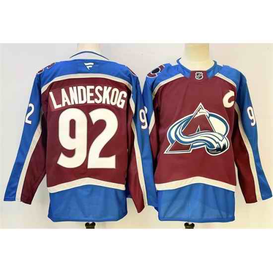 Men Colorado Avalanche 92 Gabriel Landeskog Burgundy 2024 25 With C Patch Stitched Jersey