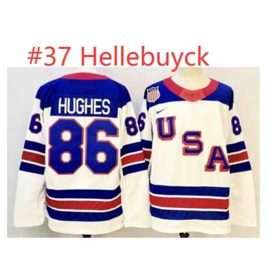 Men's USA #37 Connor Hellebuyck White 2026 Stitched Jersey