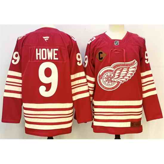 Men Detroit Red Wings 9 Gordie Howe Red 2025 26 With C Patch Centennial Premium Stitched Hockey Jersey