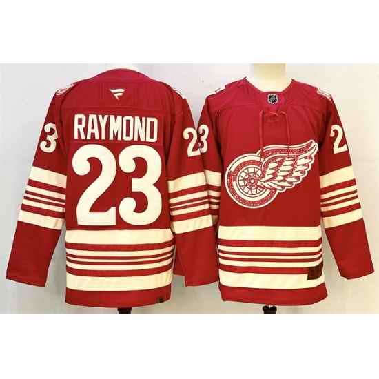 Men Detroit Red Wings 23 Lucas Raymond Red 2025 26 Centennial Premium Stitched Hockey Jersey