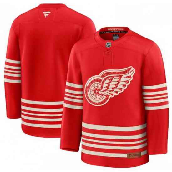 Men Detroit Red Wings Blank Red 2025 Centennial Premium Stitched Hockey Jersey