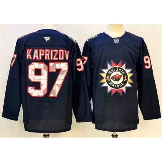 Men Minnesota Wild 97 Kirill Kaprizov Navy 2024 25 Stitched Hockey Jersey