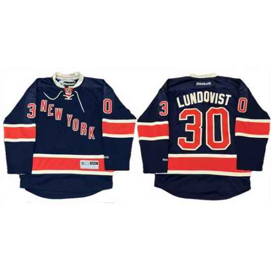 Men New York Rangers 30 Henrik Lundqvist Navy Stitched Hockey Jersey