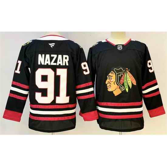 Men Chicago Blackhawks 91 FRANK NAZAR Black Stitched Hockey Jersey
