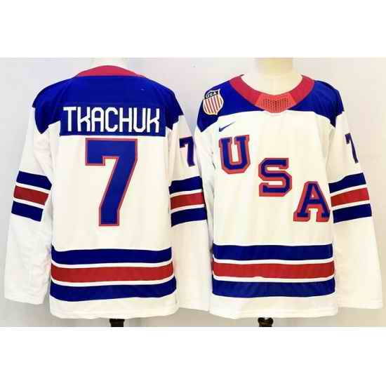 Men's USA #7 Brady Tkachuk White 2026 Stitched Jersey