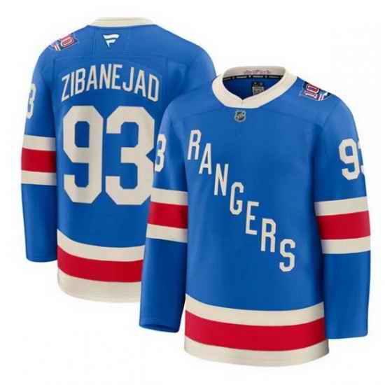 Men New York Rangers 93 Mika Zibanejad Blue Centennial Stitched Hockey Jersey