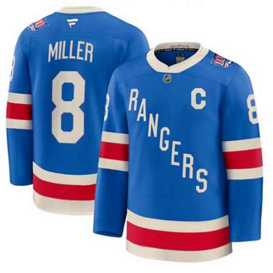 Men New York Rangers 8 JT Miller Blue Centennial With C Patch Stitched Hockey Jersey