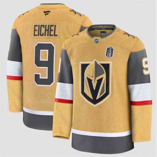 Men Vegas Golden Knights  9 Jack Eichel Gold 2026 Stanley Cup Final Patch Home Stitched Hockey Jersey