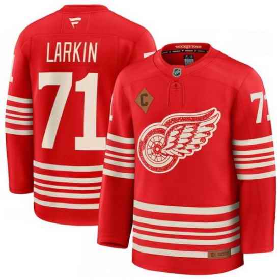 Men Detroit Red Wings 71 Dylan Larkin Red 2025 With C Patch Centennial Premium Stitched Hockey Jersey