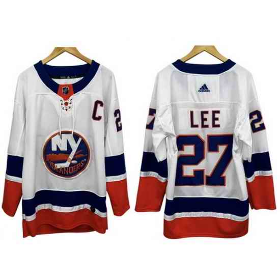 Men New York Islanders 27 Anders Lee Navy White Adidas 2020 21 Reverse Retro Alternate With C Patch NHL Jersey