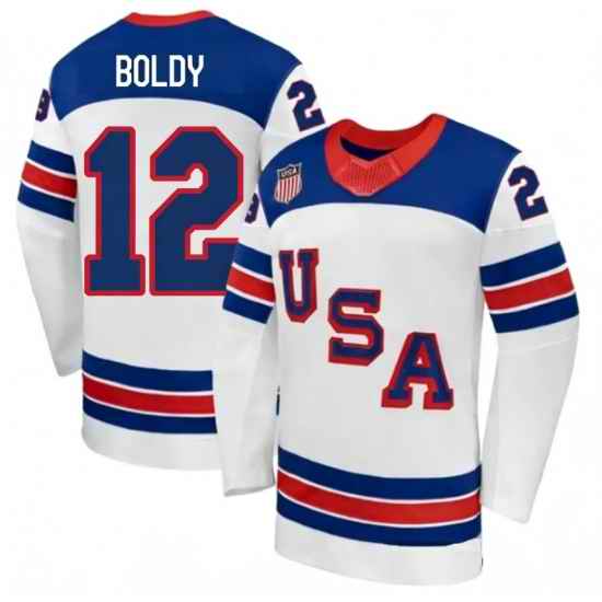 Men's USA #12 Matt Boldy White 2026 Stitched Jersey