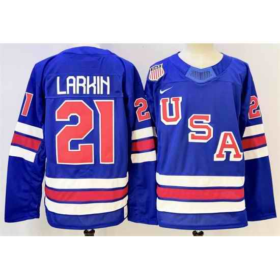 Men USA 21 Dylan Larkin Royal 2025 2026 Stitched Jersey