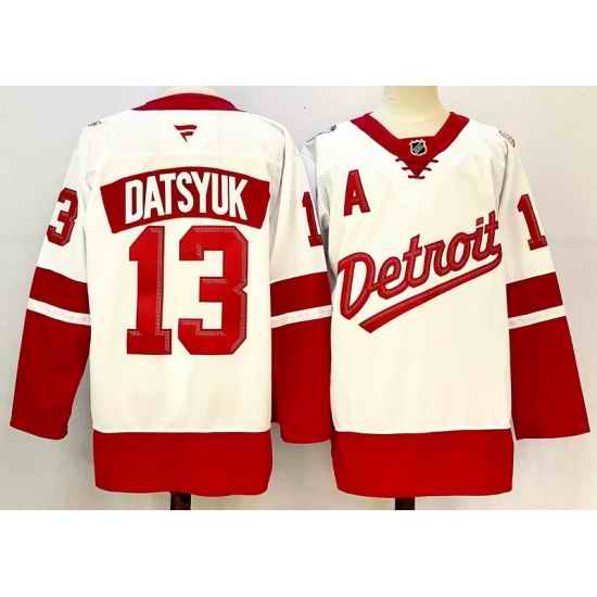 Men's Detroit Red Wings 13 Pavel Datsyuk White 2024-25 Stitched Fanatics Jersey