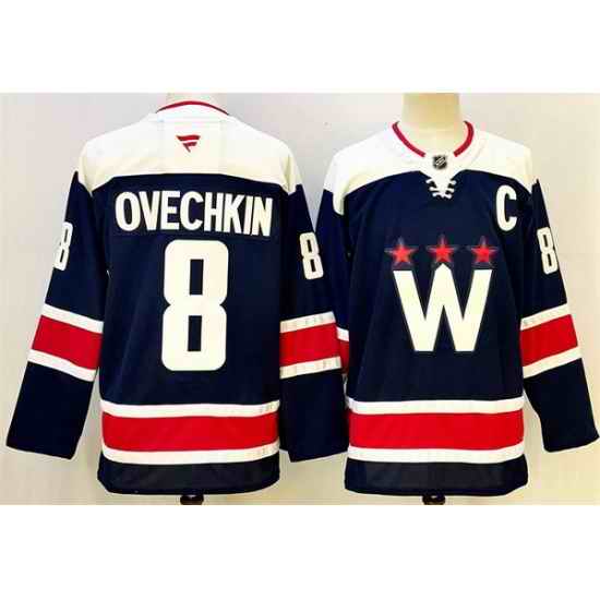 Men Washington Capitals 8 Alexander Ovechkin Navy With C Patch Stitched Hockey Jersey