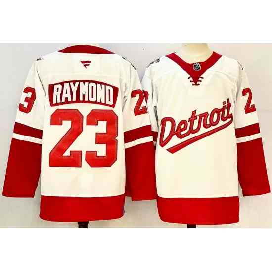 Men's Detroit Red Wings 23 Lucas Raymond White 2024-25 Stitched Fanatics Jersey