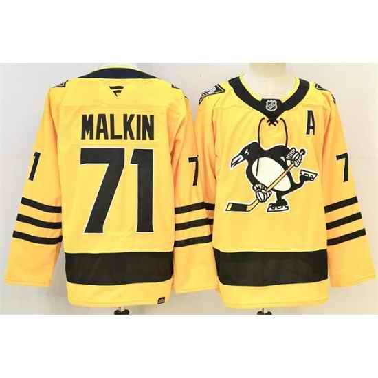 Men Pittsburgh Penguins 71 Evgeni Malkin Gold 2025 26 With A Patch Alternate Stitched Hockey Jersey