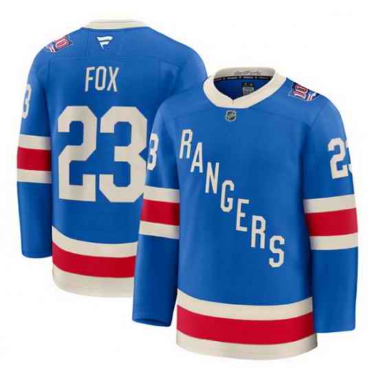 Men New York Rangers 23 Adam Fox Blue Centennial Stitched Hockey Jersey