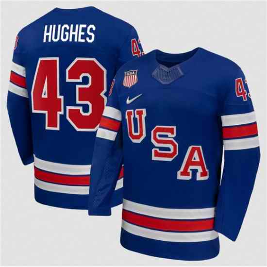 Men's USA #43 Quinn Hughes Royal 2026 Stitched Jersey