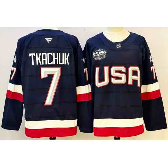 Men's USA #7 Brady Tkachuk Blue 2026 Stitched Jersey