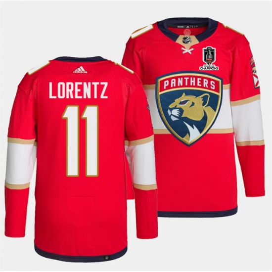 Men Florida Panthers 11 Steven Lorentz Red Home 2024 Stanley Cup Champions Stitched Jersey
