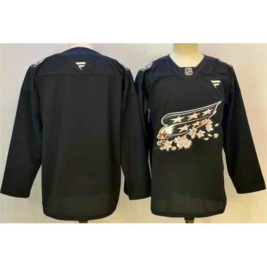 Men Washington Capitals Blank Black Cherry Blossom Stitched Hockey Jersey