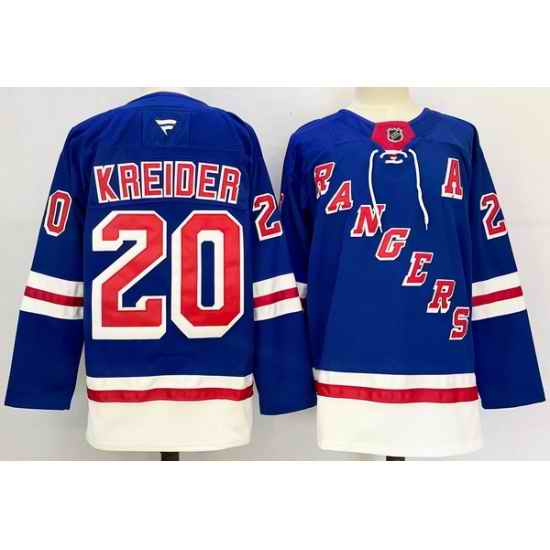 Men New York Rangers 20 Chris Kreider Royal 2024 25 Home With A Patch Stitched Hockey Jersey