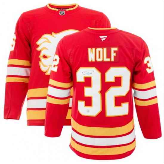 Men Calgary Flames Dustin Wolf #32 NHL Adidas Stitched Jersey Red Home