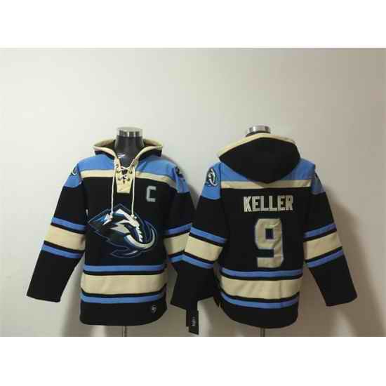 Men Utah Mammoth  9 Clayton Keller Black Blue Ageless Must Have Lace Up Pullover Hoodie
