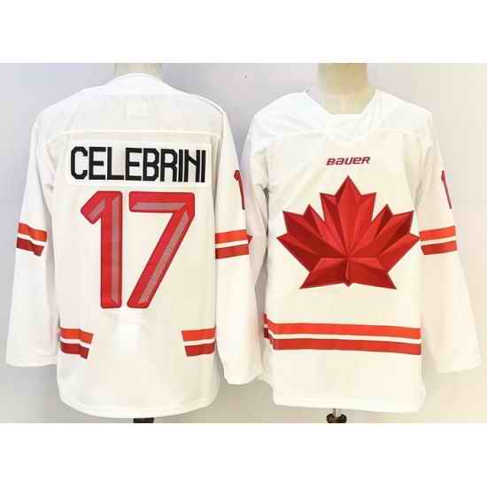 Men Canada Hockey #17 Macklin Celebrini White Stitched Jersey