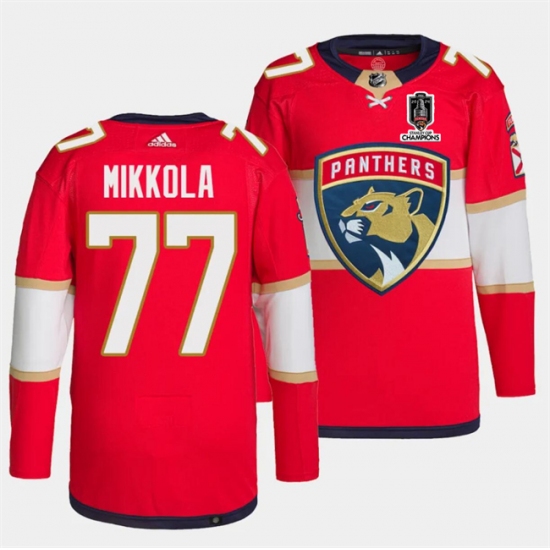 Men Florida Panthers 77 Niko Mikkola Red Home 2024 Stanley Cup Champions Stitched Jersey