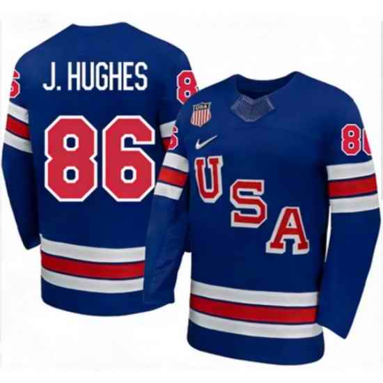 Men USA 86 Jack Hughes Royal 2025 2026 Stitched Hockey Jersey