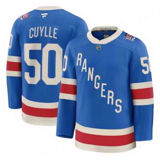 Men New York Rangers 50 Will Cuylle Blue Centennial Stitched Hockey Jersey