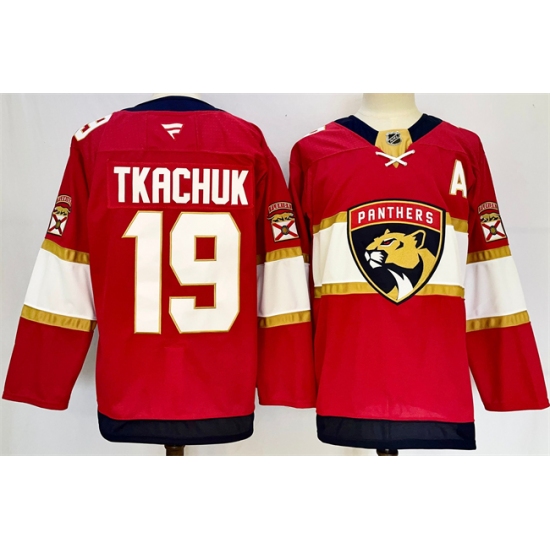 Men Florida Panthers 19 Matthew Tkachuk Red 2024 25 Home With A Patch Stitched Hockey Jersey