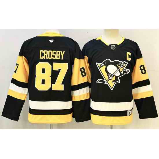 Youth Pittsburgh Penguins 87 Sidney Crosby Black 2024 25 Alternate Wich C Patch Stitched Hockey Jersey