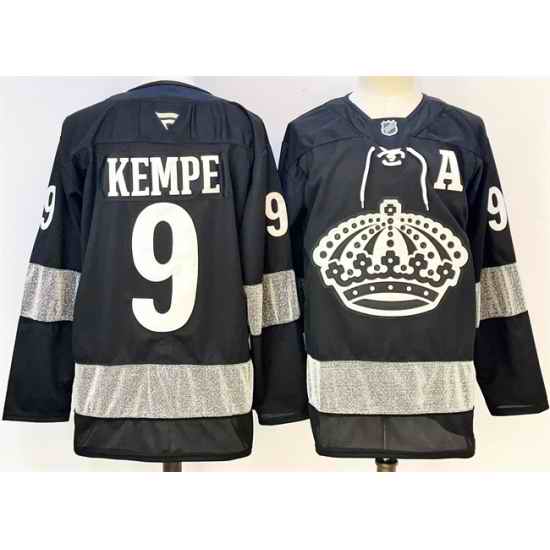 Men Los Angeles Kings 9 Adrian Kempe Black With A Patch Alternate Stitched Hockey Jersey