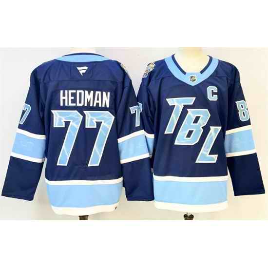 Men Tampa Bay Lightning 77 Victor Hedman Blue 2026 Stadium Series With C Patch Stitched Jersey